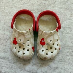 CROCS Kids Sandals with Red and Cream Hearts